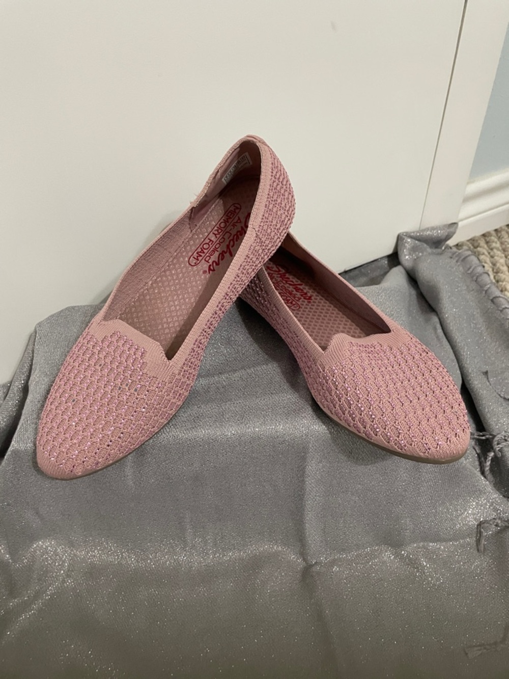 Skechers Pink Sparkle Knit Slip-On Flats - Picture 9 of 10